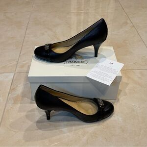 Coach Black Leather Pumps Heels Wanda Silver Buckle 8.5 w/ Original Box